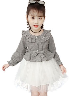 2025 SpringAutumn Kids Fashionable Plaid Long Sleeve Dress f