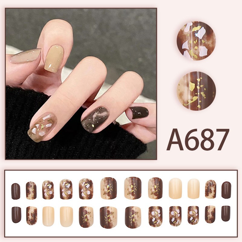 Short Coffee Gradient Detachable Presson Nails Universal Siz