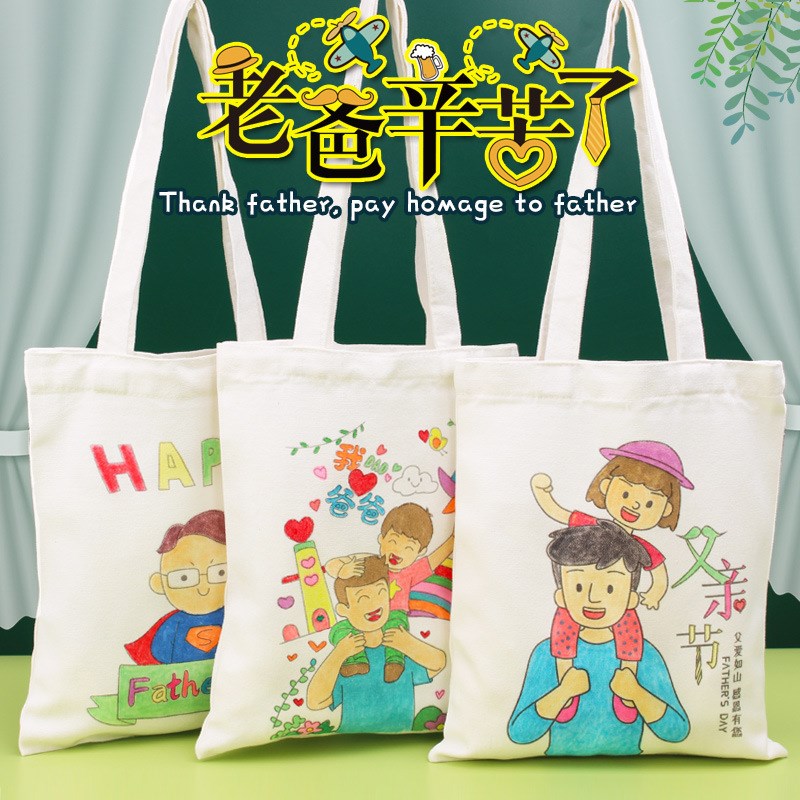 Fathers Day DIY Graffiti Handpainted Canvas Bag Kids Paintin