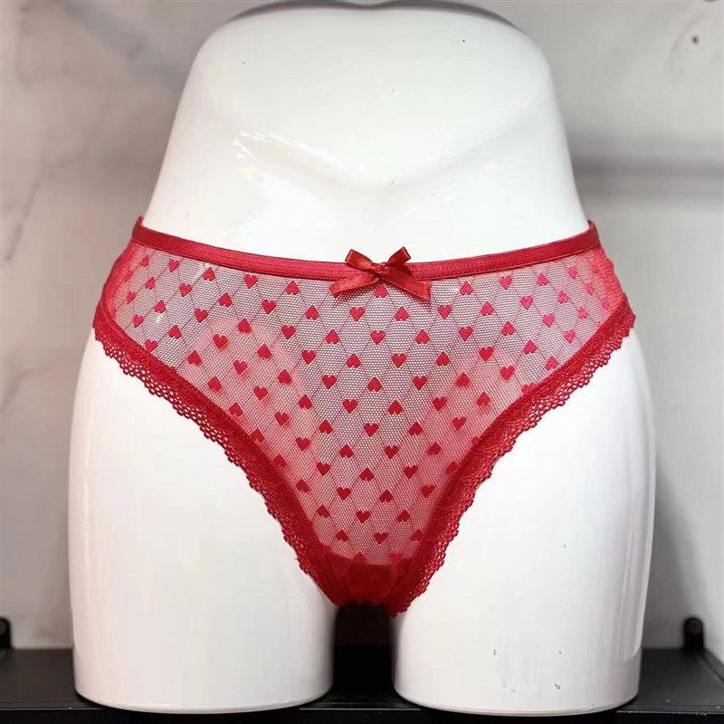 Lace Sexy Panties Cute Heart Mesh Breathable Bowknot Trimmed