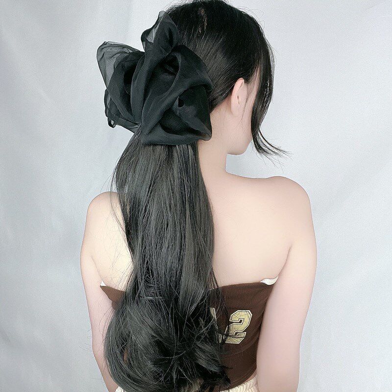 Bowknot Ponytail Wig Womens Simulation Long Curly Hair Clip