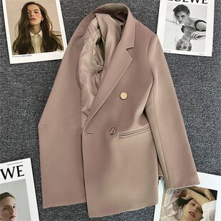 Khaki Streetwear Blazer for Women Spring Autumn 2025 Elegant