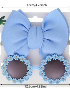 Kids Sunglasses Bow Headband Set Baby Daisy UV Protection To