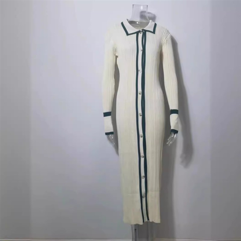 22FW Sexy Lapel Open Front Contrast Knit Dress 20250261 22 A