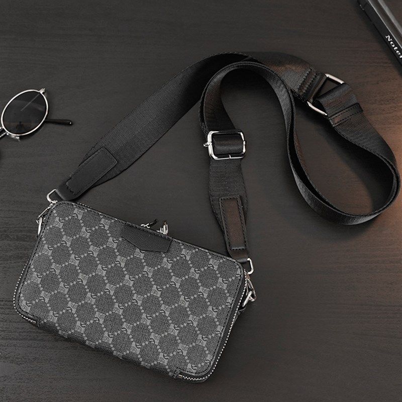 Simple Fashion Mens Shoulder Bag Trendy Plaid Square Bag Com