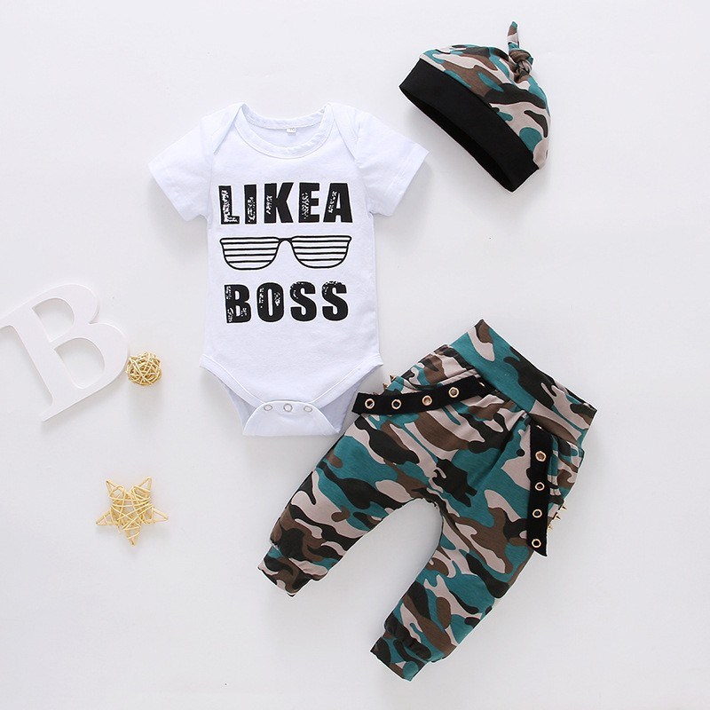 Fall 2025 Infant Printed Tops Camo Pants Hooded 3Piece Set