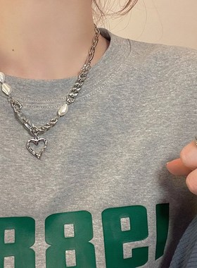 Irregular Freshwater Pearl Hollow Heart Pendant Necklace Ins