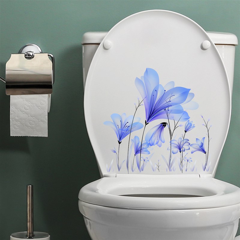 Blue Plant Floral Wall Sticker Toilet Decal Bathroom Home De