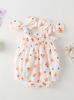 2025 Summer Baby Bodysuit Printed Bowknot Straps Sleeveless