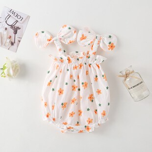 2025 Summer Baby Bodysuit Printed Bowknot Straps Sleeveless