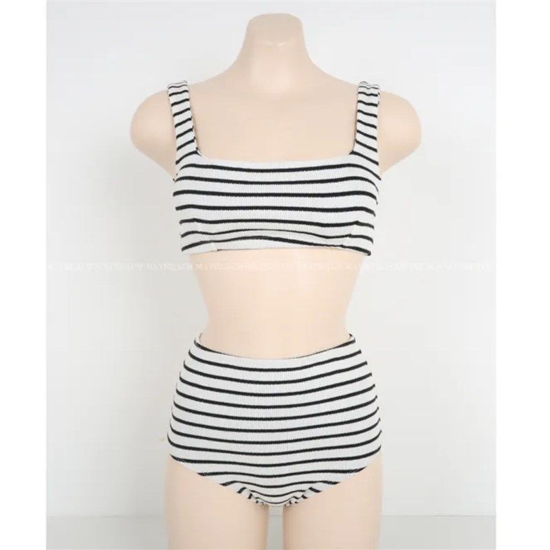 Korean Girl Striped Tube Top Simple Retro High Waist Belly C