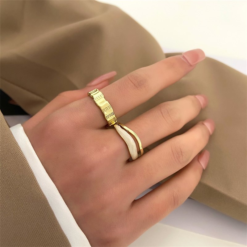 Korean White MotherofPearl Double Retro Ring Open Design Irr