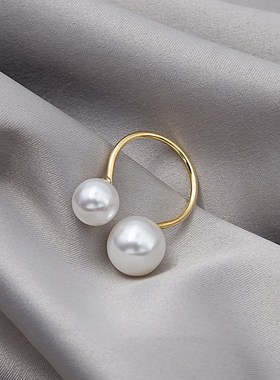 J588 J588 Korean Ring Double Pearl Open Ring Minimalist Exag