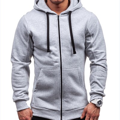 Mens Plain Zipper Hoodie Jacket ZipUp Hooded Sweatshirt Coat