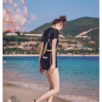 Sporty TwoPiece Conservative Slimming Swimwear Women Black L