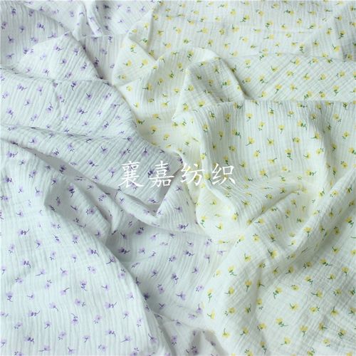 Doublelayer Cotton Gauze Crepe Seersucker with Small Floral