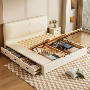实木储物床气压带抽屉收纳床架齐边小户型可任意定制排骨架高箱床