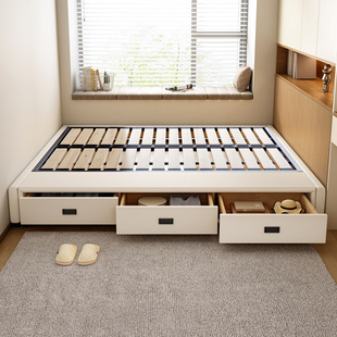 无床头床高箱带抽屉储物床实木框架小户型榻榻米铁艺床可定制尺寸