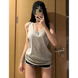 夏季 外穿宽松内搭打底吊带无袖 T恤老头衫 0402e 工字背心女大尺码