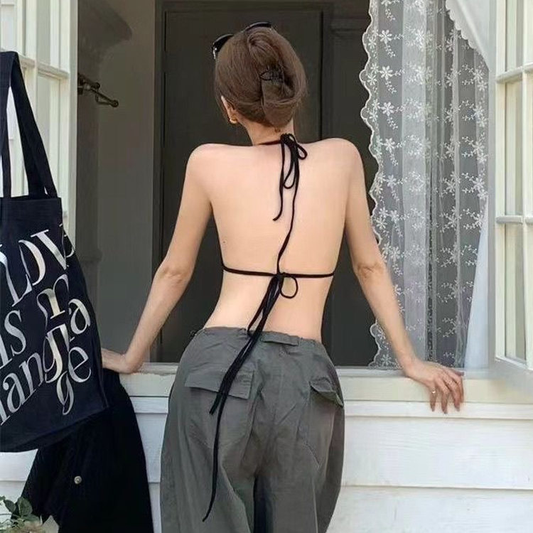 性感辣妹美背挂脖吊带夏季度假海边泳衣绑带三角杯内衣比基尼套装