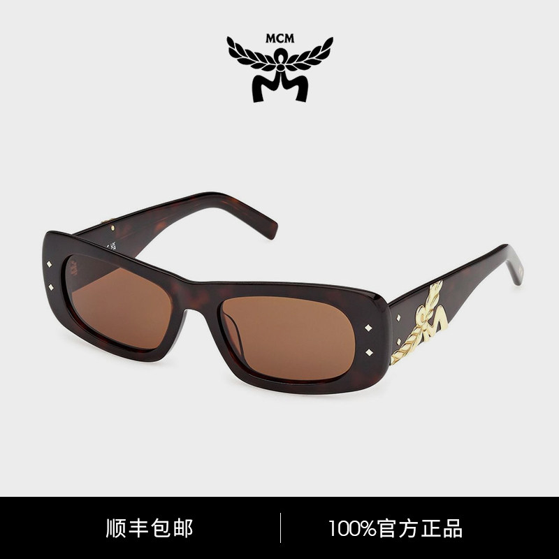 MCM复古方框墨镜亮面板材镜片菱形铆钉设计师款太阳镜MW0032