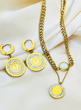 英国Chrry Koop国王钱币圆片不规则钛钢项链时尚气质锁骨链简约