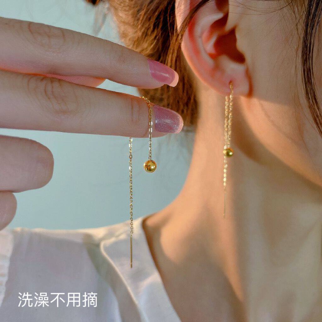 英国Chrry Koop钛钢18K金珠珠豆豆耳线女气质韩国简约耳坠长款