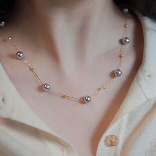 英国chrry koop强光珍珠满天星项链钛钢项链不掉色镀18k金色气质