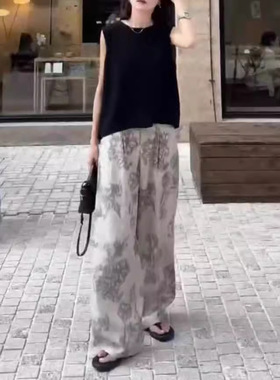 英国chrry koop夏季新款宽松无袖背心休闲印花阔腿裤时尚女