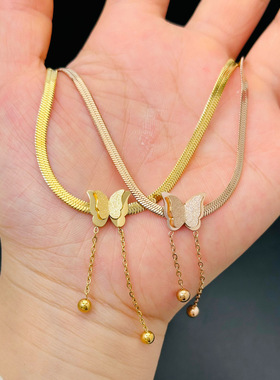 英国chrry koop钛钢气质简约蝴蝶流苏刀片链项链女不掉色金色