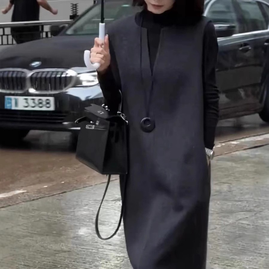 英国chrry koop新款女神范简约打底衫洋气中长款马甲裙女潮