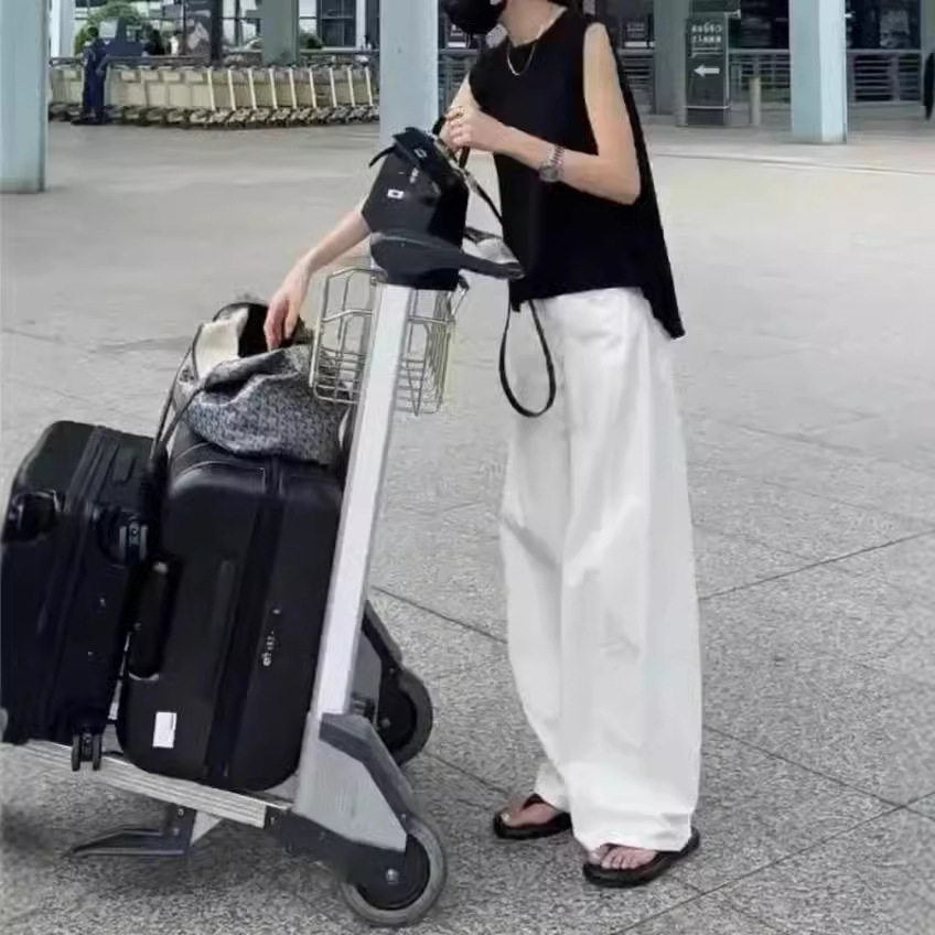 英国chrry koop夏季新款黑色无袖宽松马甲洋气阔腿长裤女潮