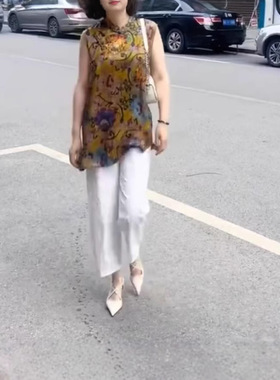 英国chrry koop夏季新款新中式复古国风衬衫马甲小脚裤显瘦