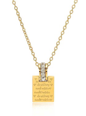 英国Chrry Koop韩国新款钛钢字母方牌项链女镶钻精致锆石气质