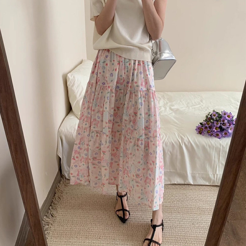 有口袋~油画繁花温柔风半身裙女碎花长裙棉质休闲清新伞裙