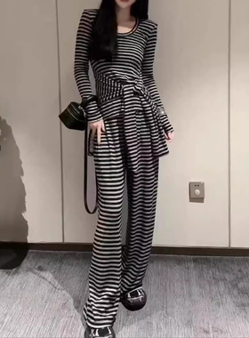 英国chrry koop秋季新款时尚套装修身系带显瘦两件套女