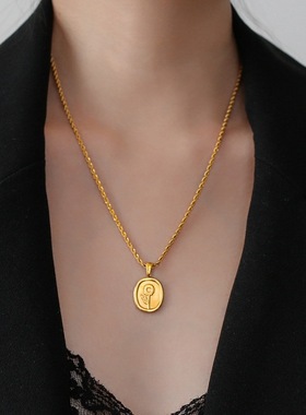 英国Chrry Koop不掉色小方牌花朵向日葵项链女夏长款毛衣链吊坠