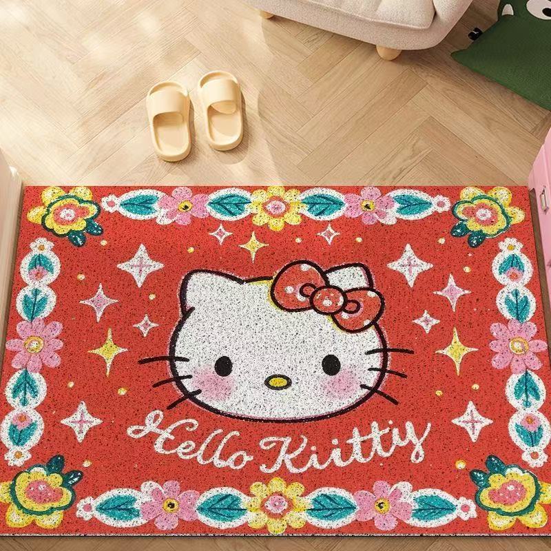 可爱凯蒂猫ins风丝圈地垫入户门防滑脚垫子新款玄关门口耐脏换鞋