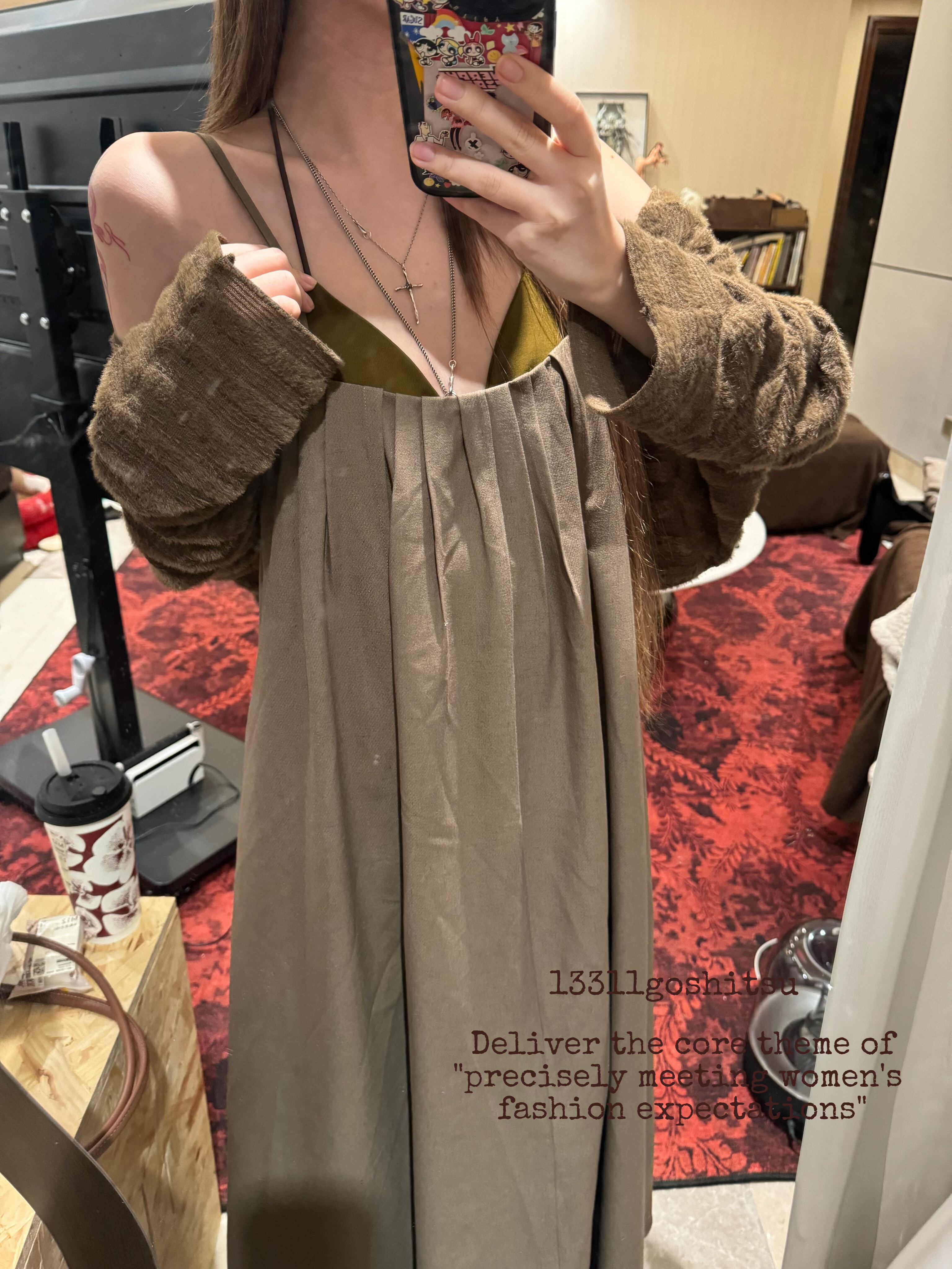 13311原创设计感小众复古做旧吊带连衣裙女简约百搭时尚个性长裙