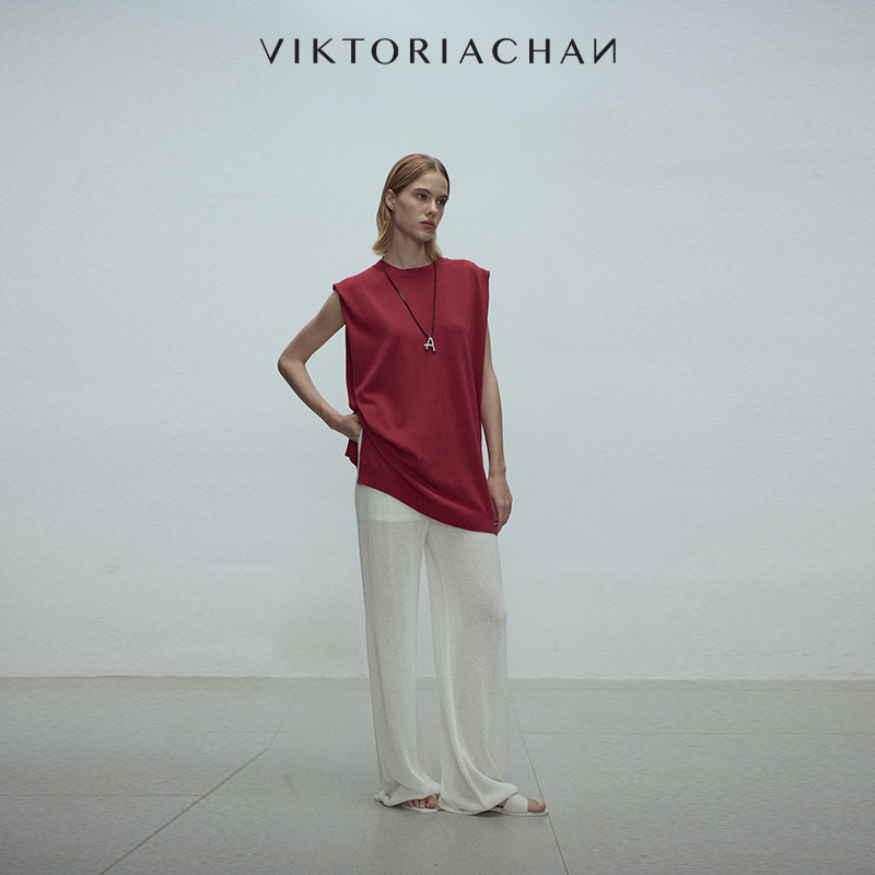 无袖背心微透垂坠感针织长裤