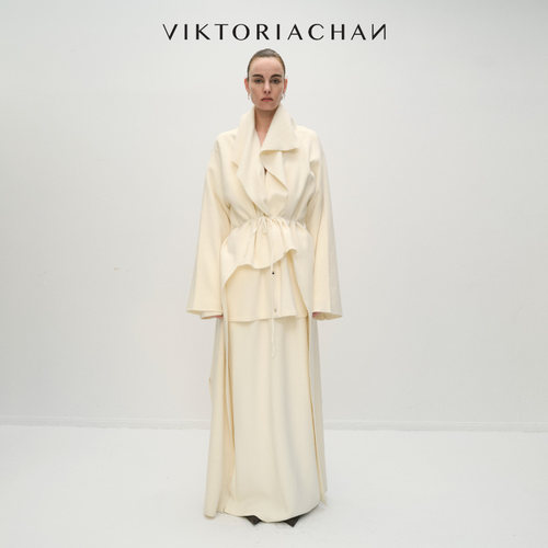 VIKTORIACHAN25/26秋冬成衣系列新品 垂荡领系带长款针织开衫外套