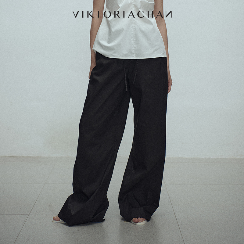 搭扣抽绳休闲阔腿直筒长裤