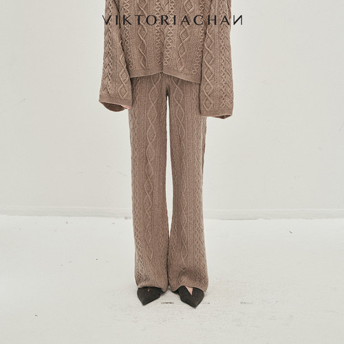 VIKTORIACHAN25/26秋冬成衣系列新品 松紧腰立体绞花针织阔腿长裤