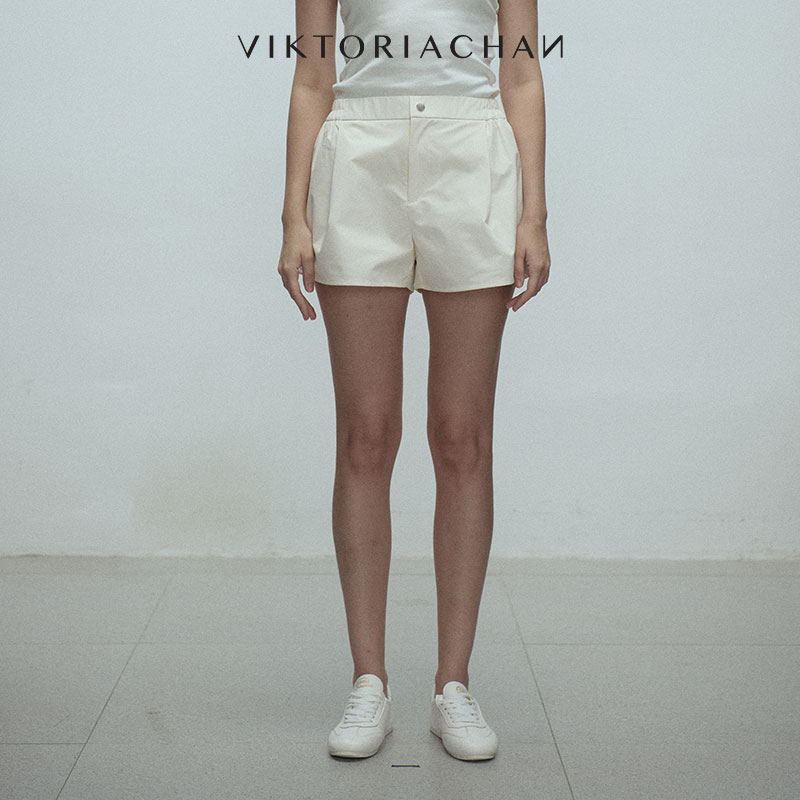 松紧腰褶皱休闲阔腿短裤