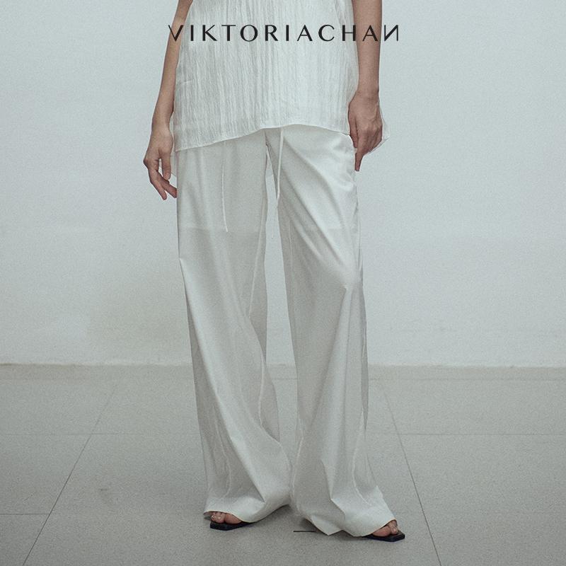 搭扣抽绳休闲阔腿直筒长裤