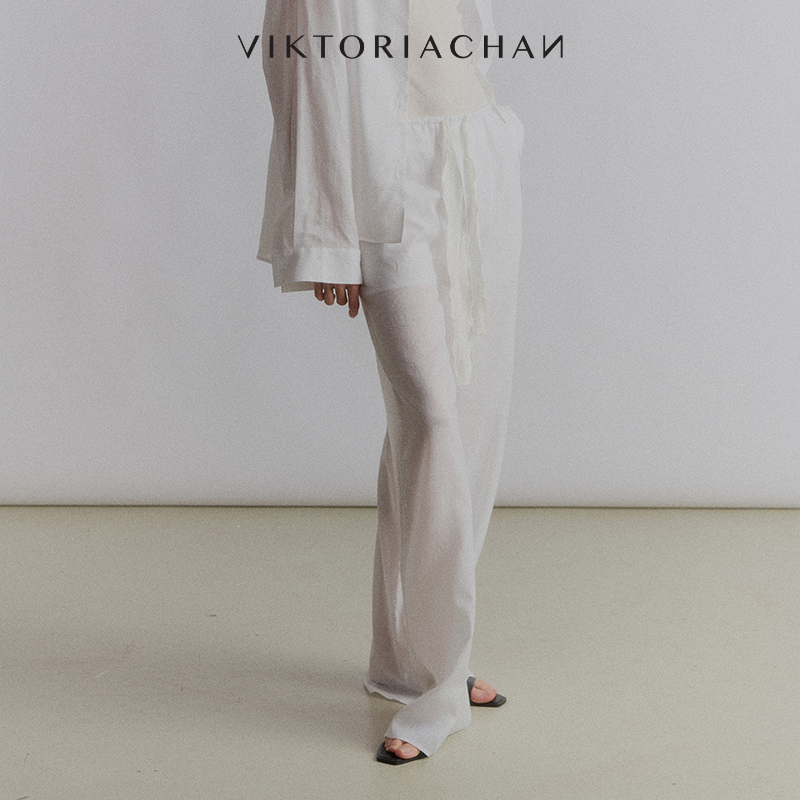 腰部真丝抽绳松紧设计，棉麻面料清凉舒爽