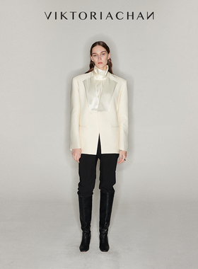 VIKTORIACHAN21/22秋冬成衣系列 米白缎面拼接廓形结构西装外套