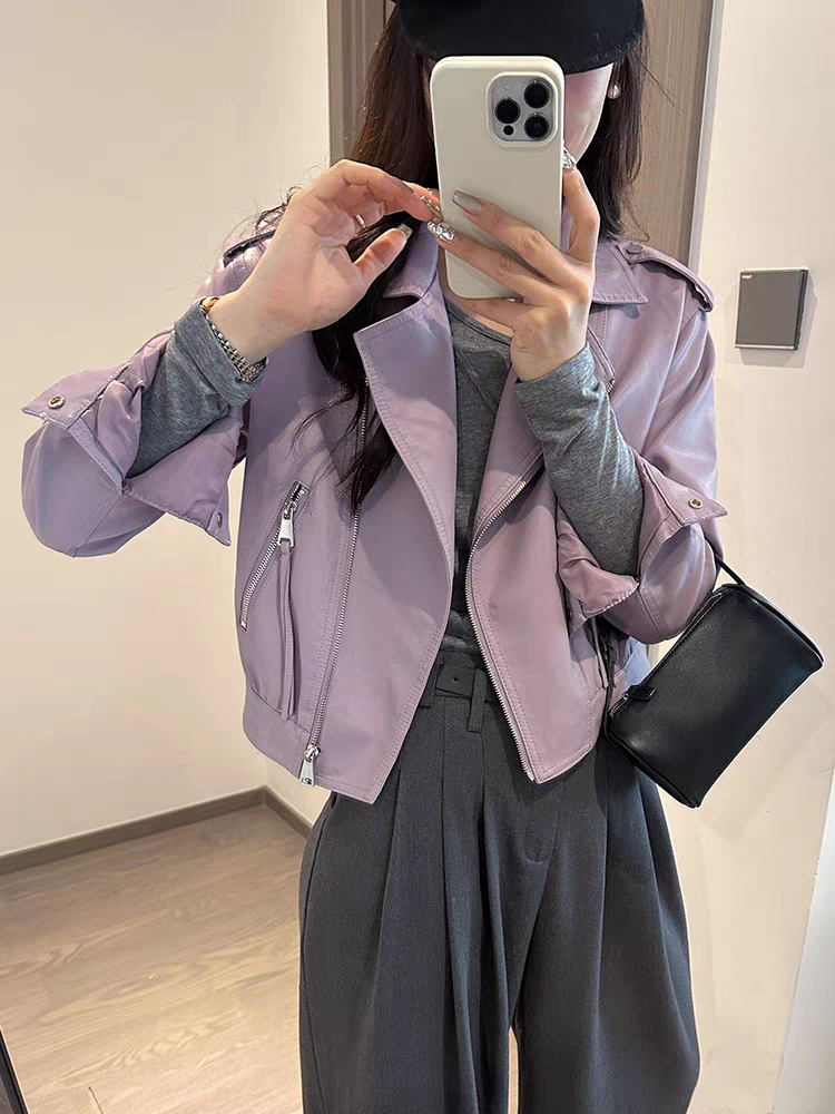 W MASK 小皮衣女士欧洲站2025秋装韩版短款机车服pu皮夹克外套