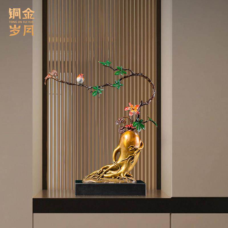 《人生如意》铜金岁月黄铜摆件铜器工艺礼品摆饰新中式家居客厅玄