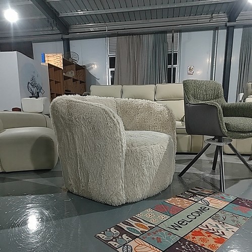 外贸出口轻奢绒布沙发扇形单人沙发